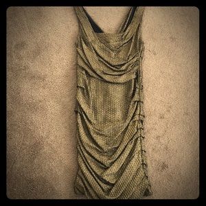 NWOT Express Gold and Black ruched fitted dress